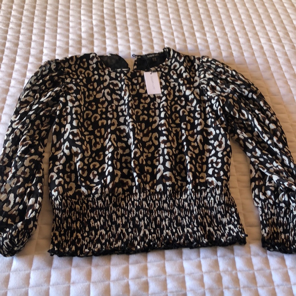 Leopard smocked shimmer blouse M